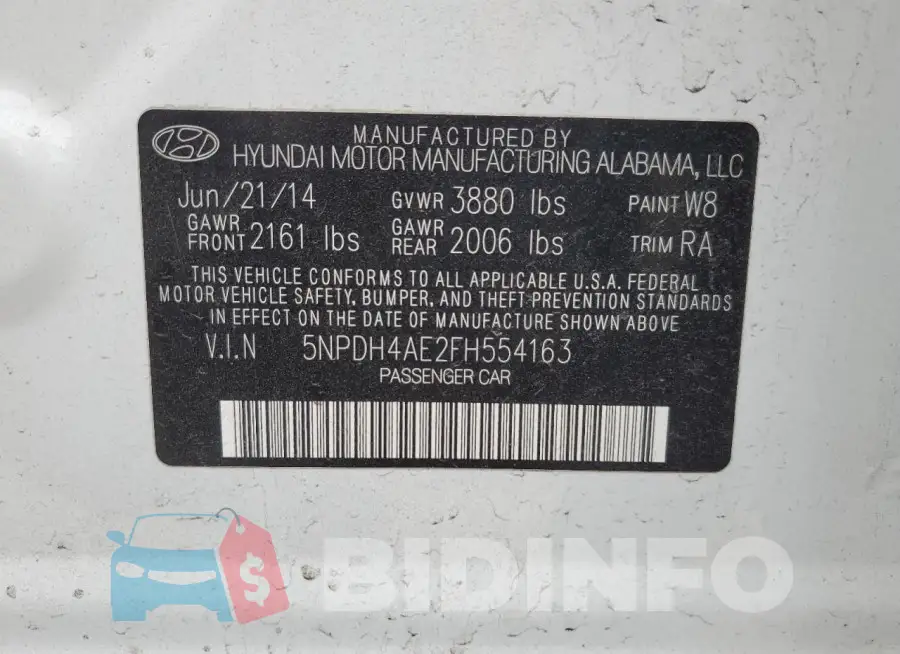 5NPDH4AE2FH554163 Photo# 13
