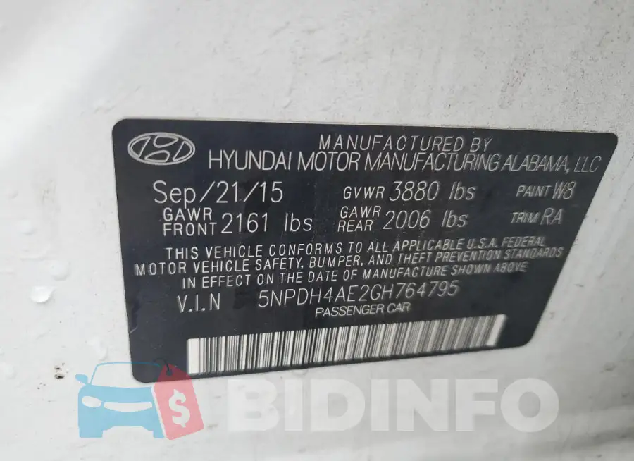 5NPDH4AE2GH764795 Photo# 12