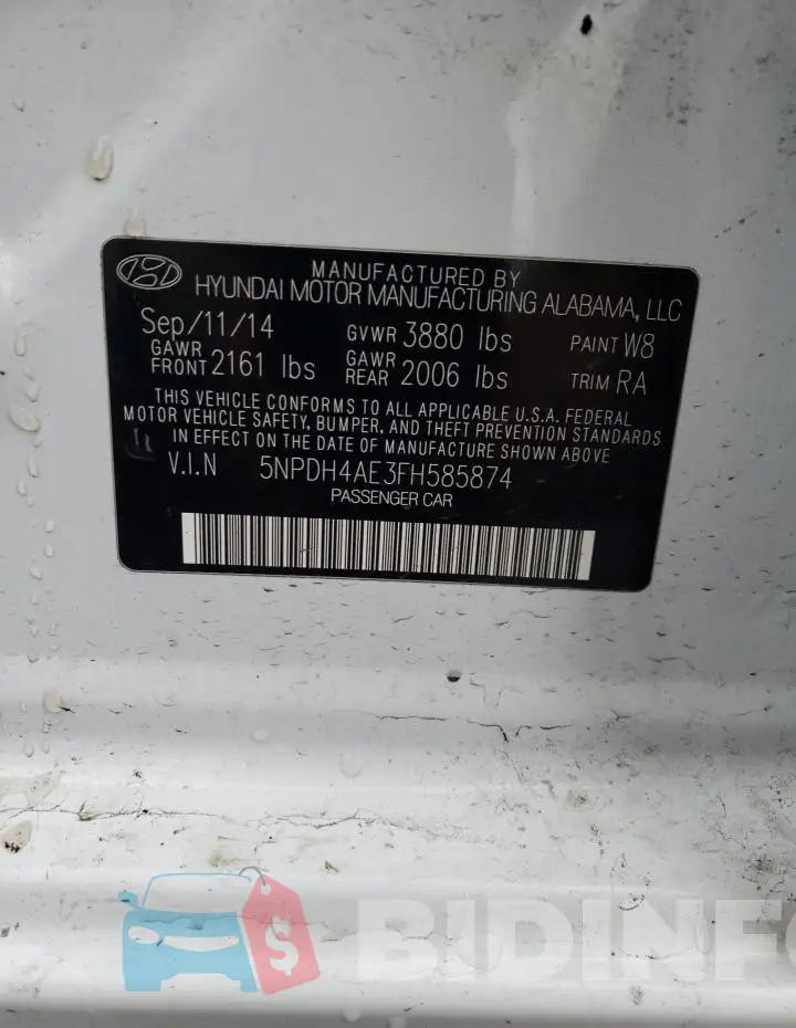 5NPDH4AE3FH585874 Photo# 12
