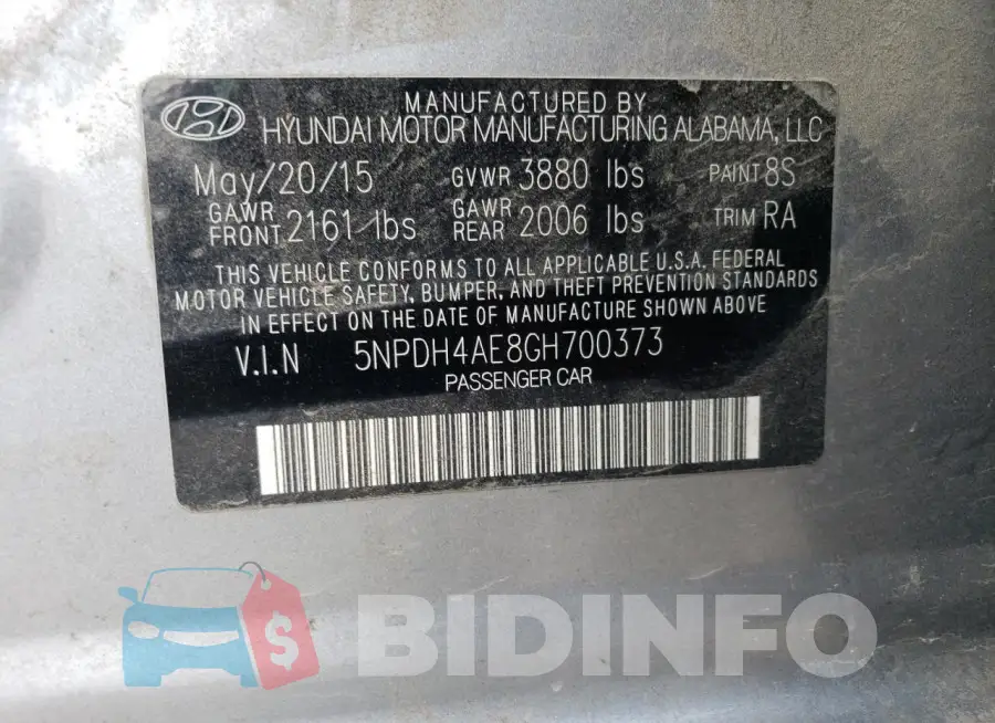 5NPDH4AE8GH700373 Photo# 13