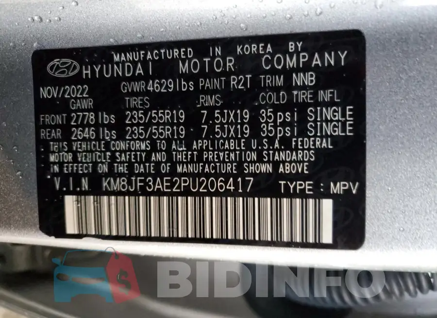 KM8JF3AE2PU206417 Photo# 13