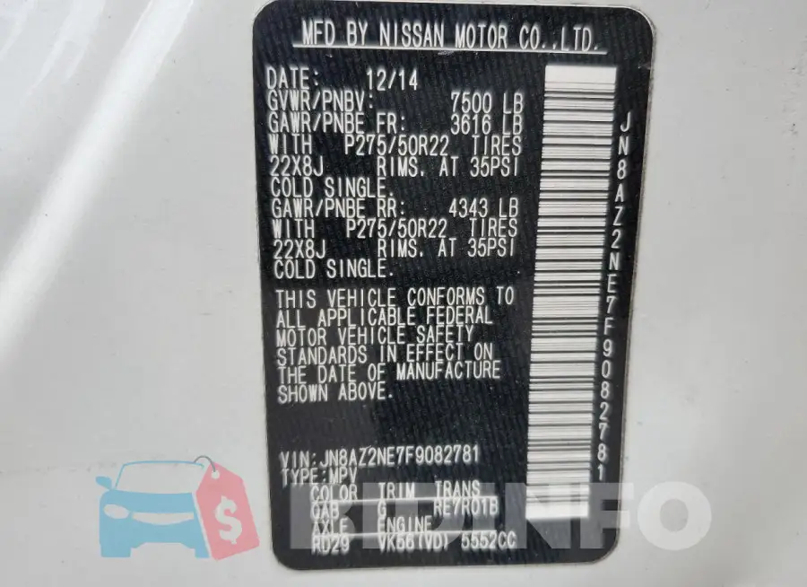 JN8AZ2NE7F9082781 Photo# 14