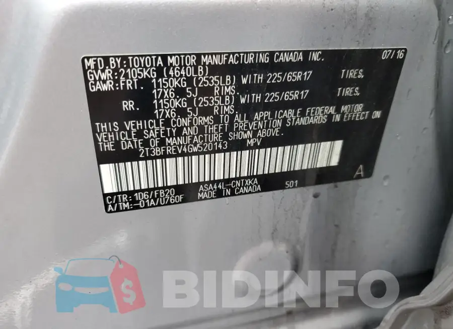 2T3BFREV4GW520143 Photo# 13