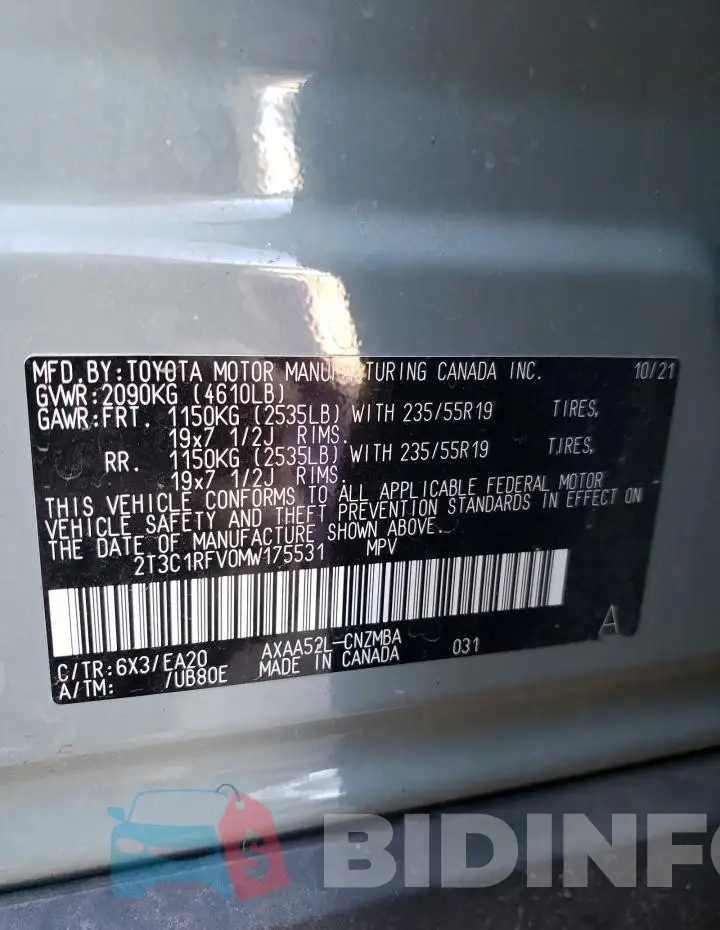 2T3C1RFV0MW175531 Photo# 12