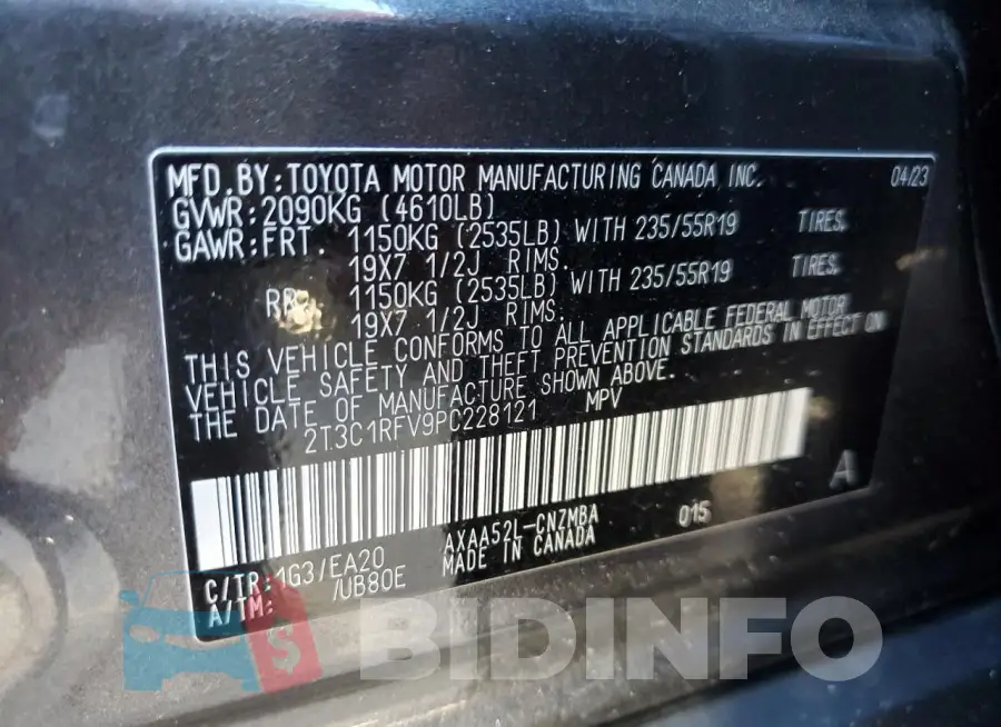 2T3C1RFV9PC228121 Photo# 13