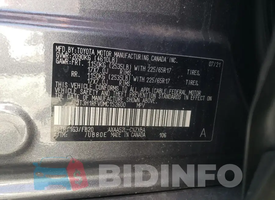 2T3H1RFV0MC152600 Photo# 13