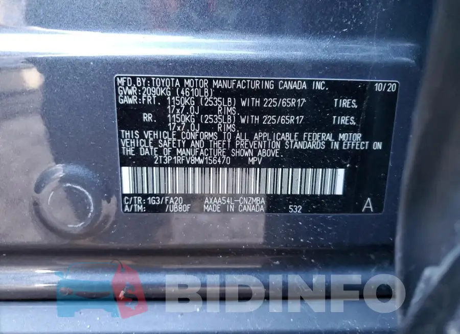 2T3P1RFV8MW156470 Photo# 13