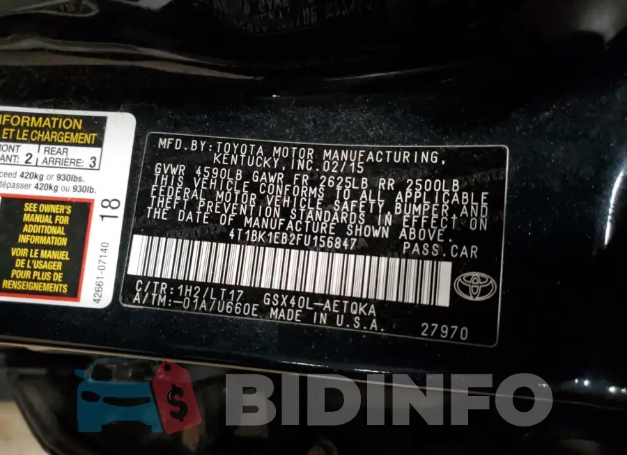 4T1BK1EB2FU156847 Photo# 12
