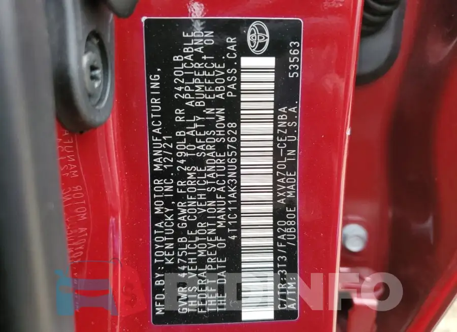 4T1C11AK3NU657628 Photo# 12