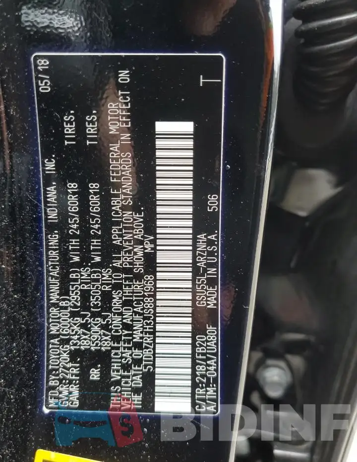 5TDBZRFH3JS881968 Photo# 13