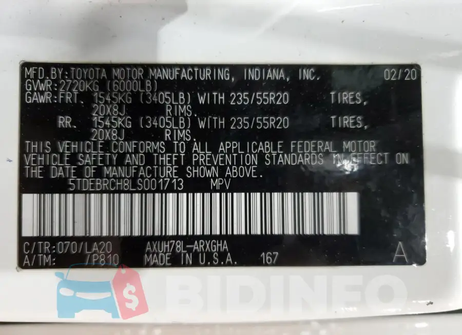 5TDEBRCH8LS001713 Photo# 13