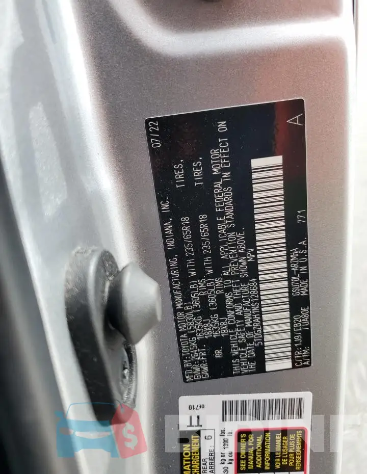5TDGZRAH1NS128684 Photo# 13