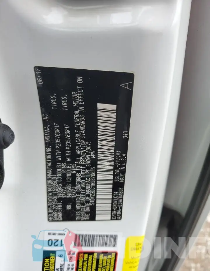 5TDYZ3DC1HS870685 Photo# 14