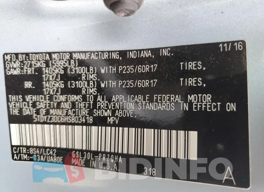 5TDYZ3DC6HS803418 Photo# 14