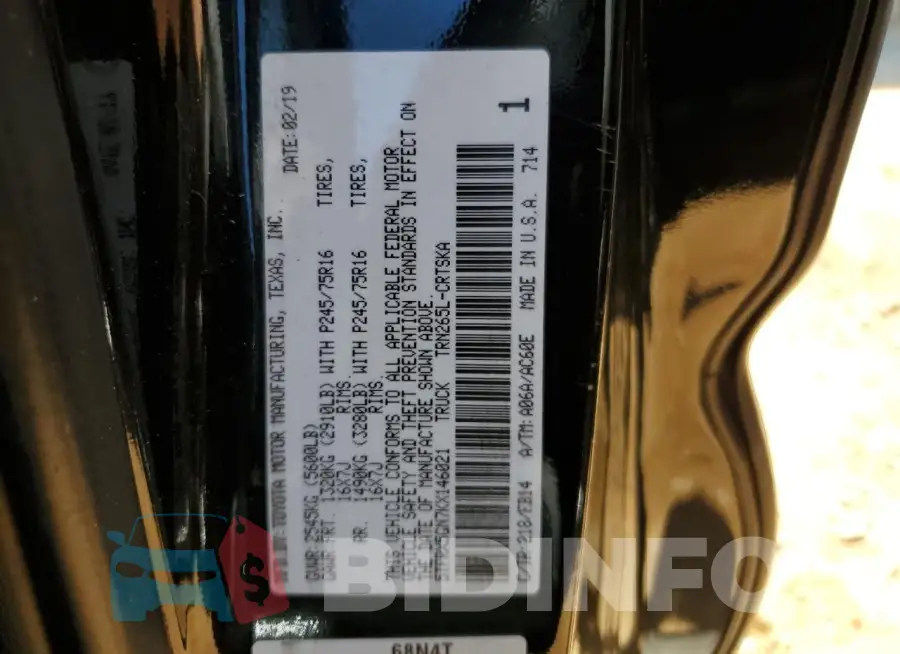 5TFRX5GN7KX146021 Photo# 13