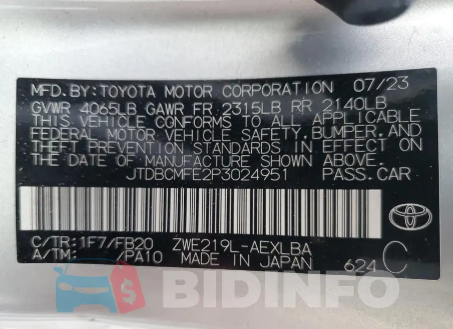 JTDBCMFE2P3024951 Photo# 12