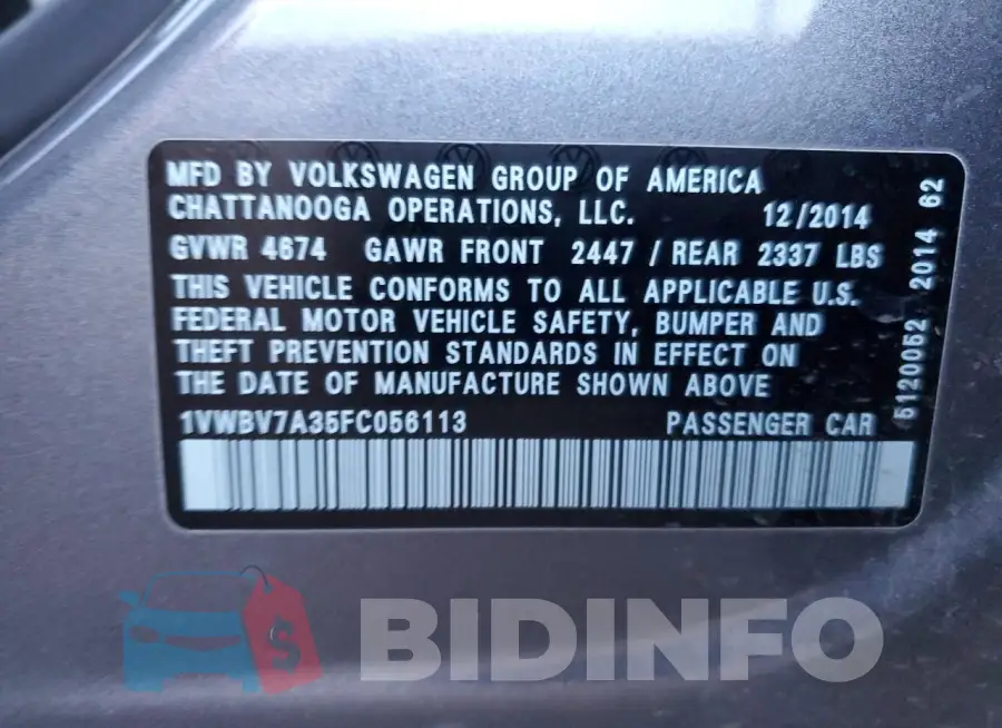 1VWBV7A35FC056113 Photo# 12