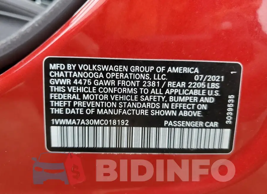1VWMA7A30MC018192 Photo# 12
