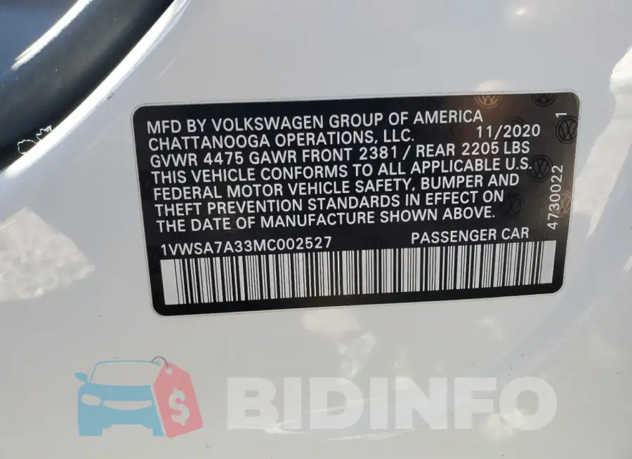 1VWSA7A33MC002527 Photo# 12