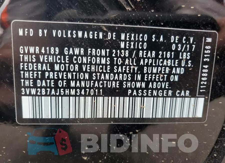 3VW2B7AJ5HM347011 Photo# 12