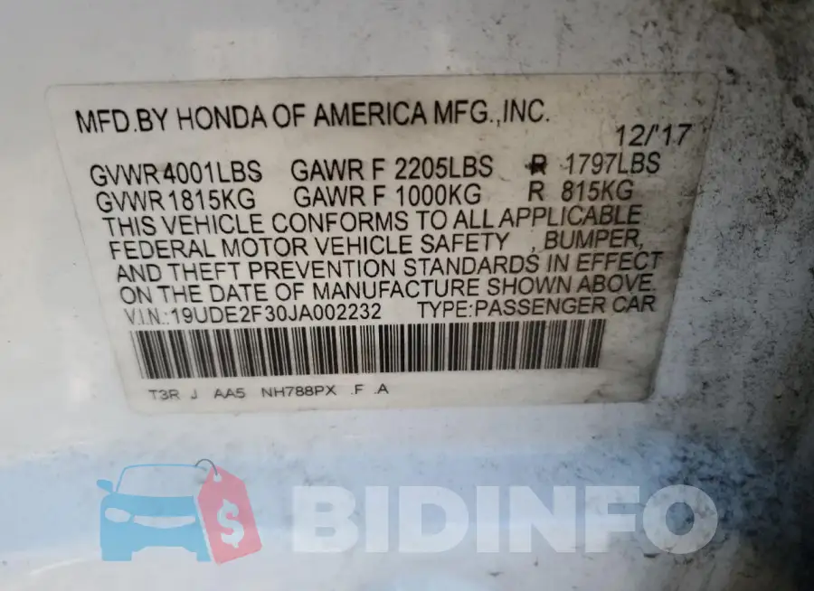 19UDE2F30JA002232 Photo# 12
