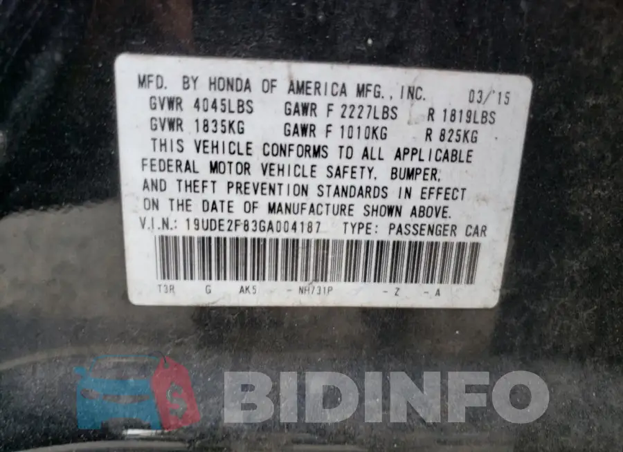 19UDE2F83GA004187 Photo# 13