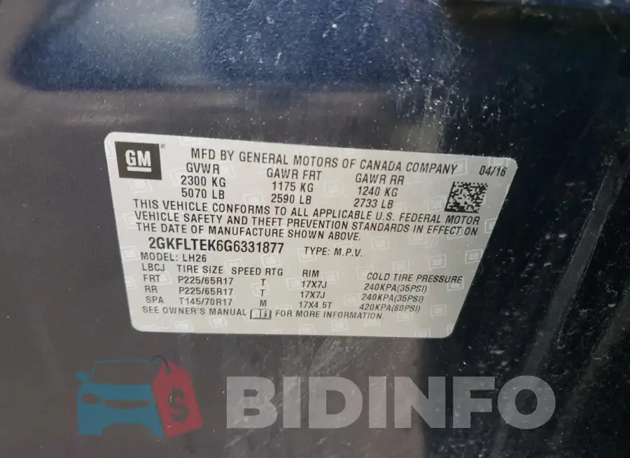 2GKFLTEK6G6331877 Photo# 14