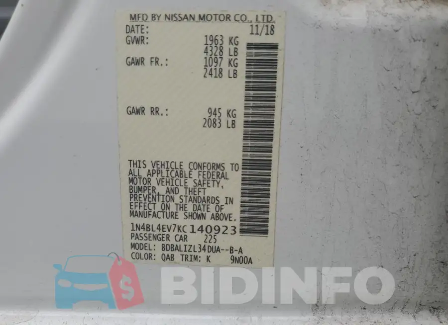 1N4BL4EV7KC140923 Photo# 12