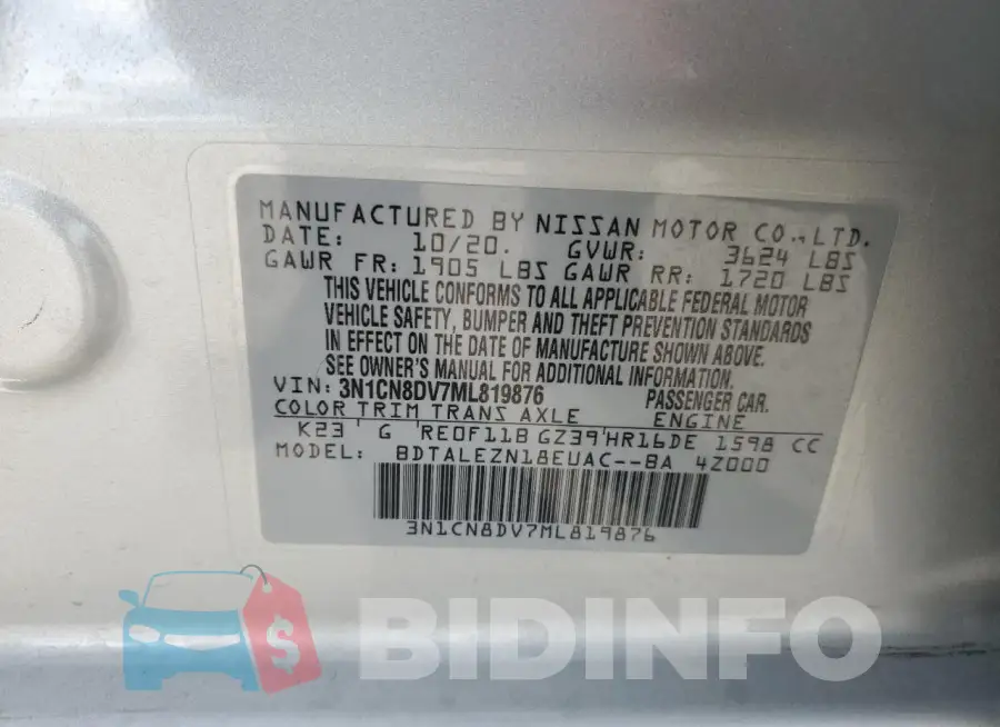 3N1CN8DV7ML819876 Photo# 13