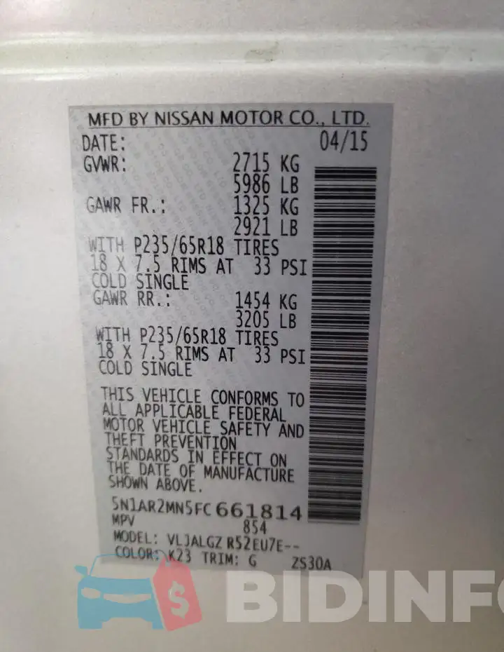 5N1AR2MN5FC661814 Photo# 14