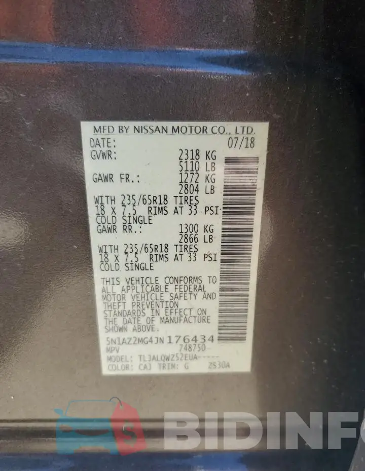 5N1AZ2MG4JN176434 Photo# 13
