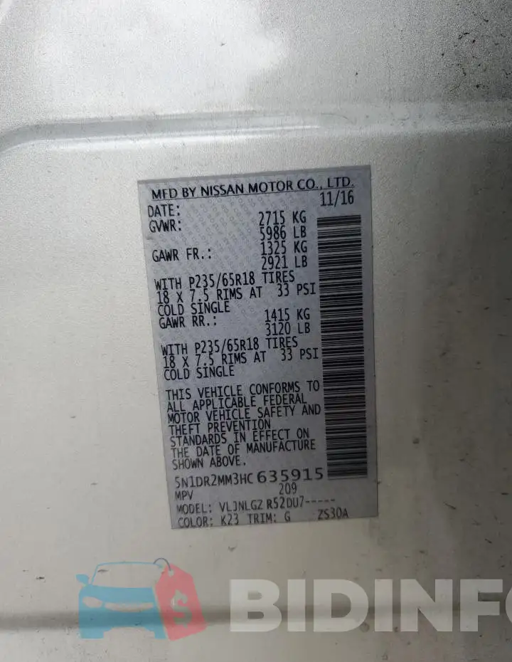 5N1DR2MM3HC635915 Photo# 13