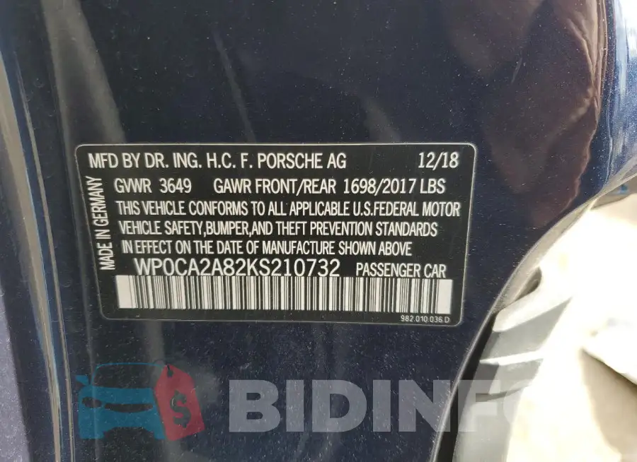 WP0CA2A82KS210732 Photo# 12