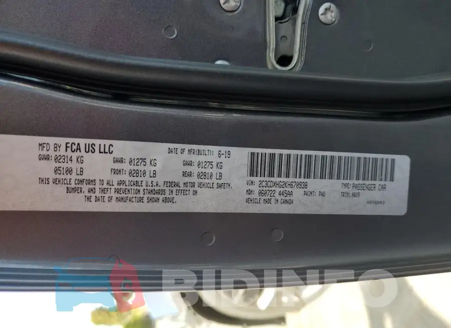 2C3CDXHG2KH670938 Photo# 13
