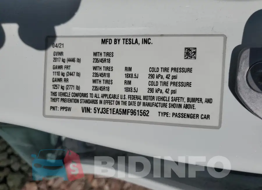5YJ3E1EA5MF961562 Photo# 12