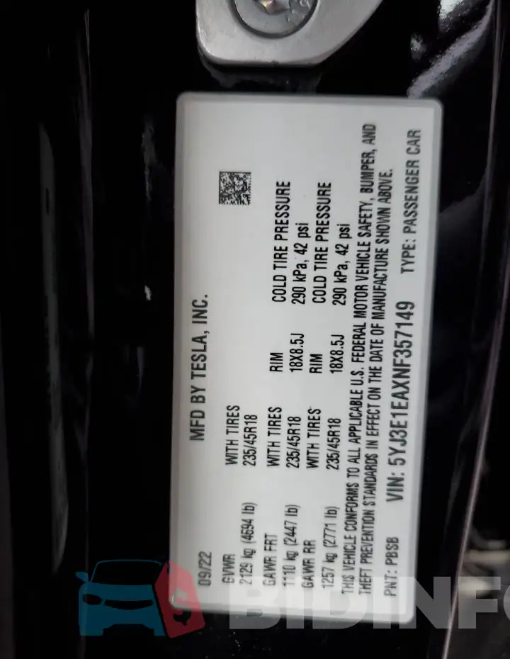 5YJ3E1EAXNF357149 Photo# 12
