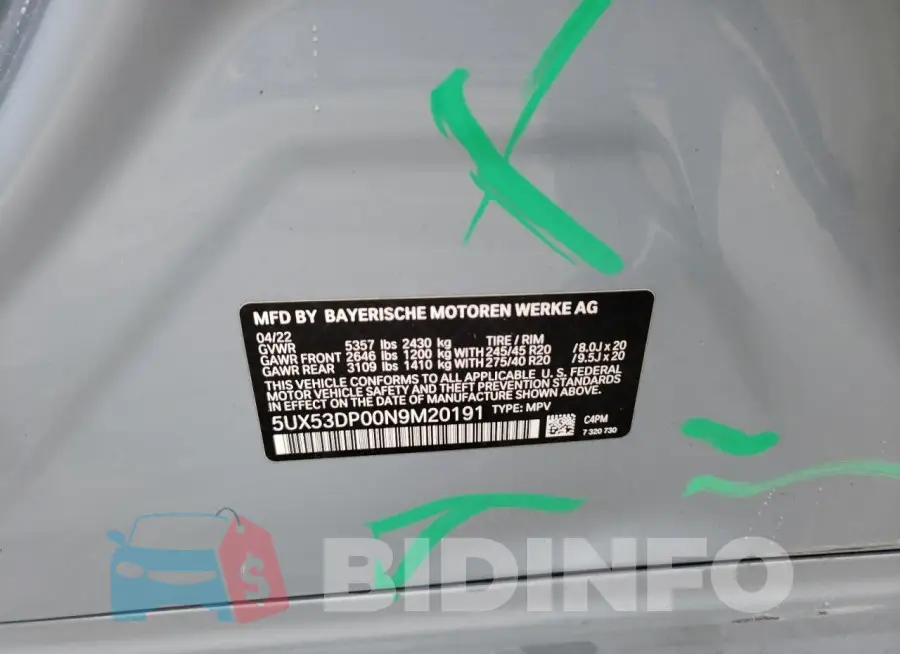 5UX53DP00N9M20191 Photo# 13