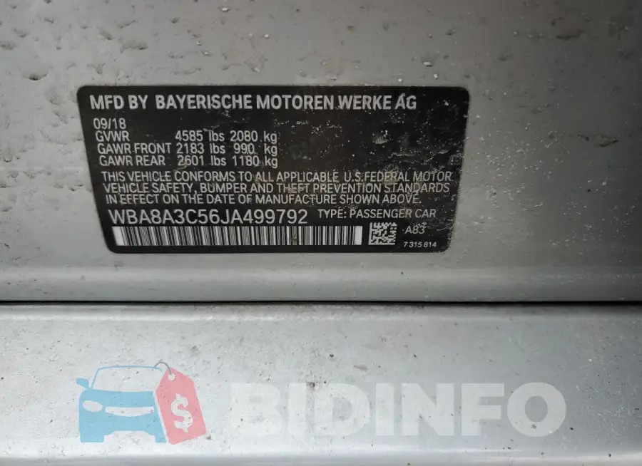 WBA8A3C56JA499792 Photo# 12