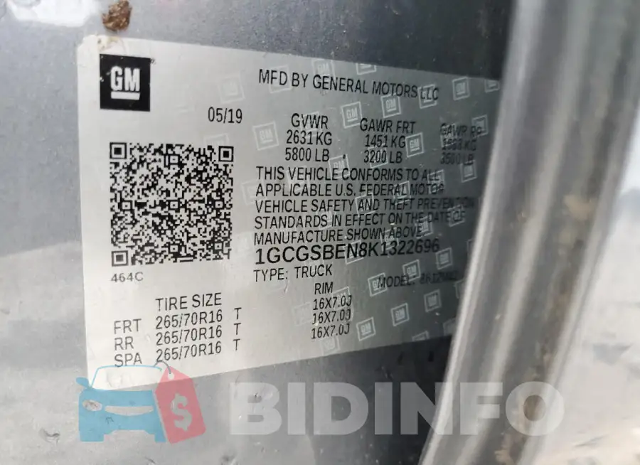1GCGSBEN8K1322696 Photo# 12