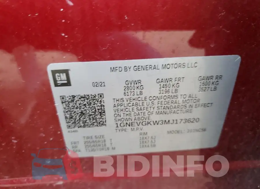 1GNEVGKW3MJ173620 Photo# 13