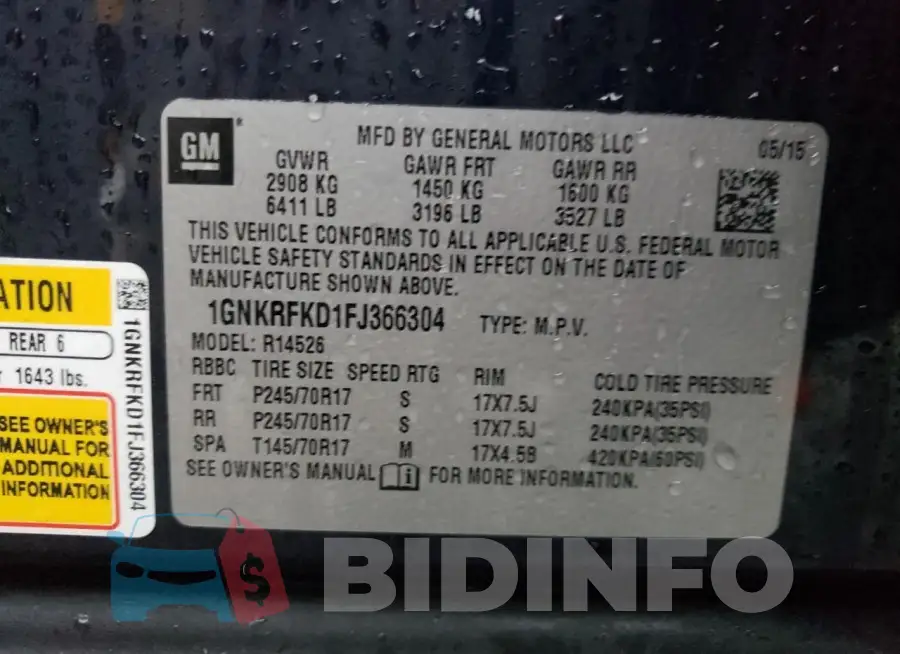 1GNKRFKD1FJ366304 Photo# 13