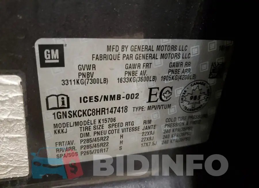 1GNSKCKC8HR147418 Photo# 13
