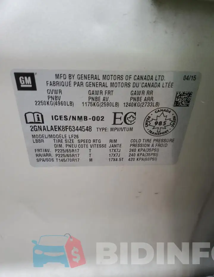2GNALAEK8F6344548 Photo# 13
