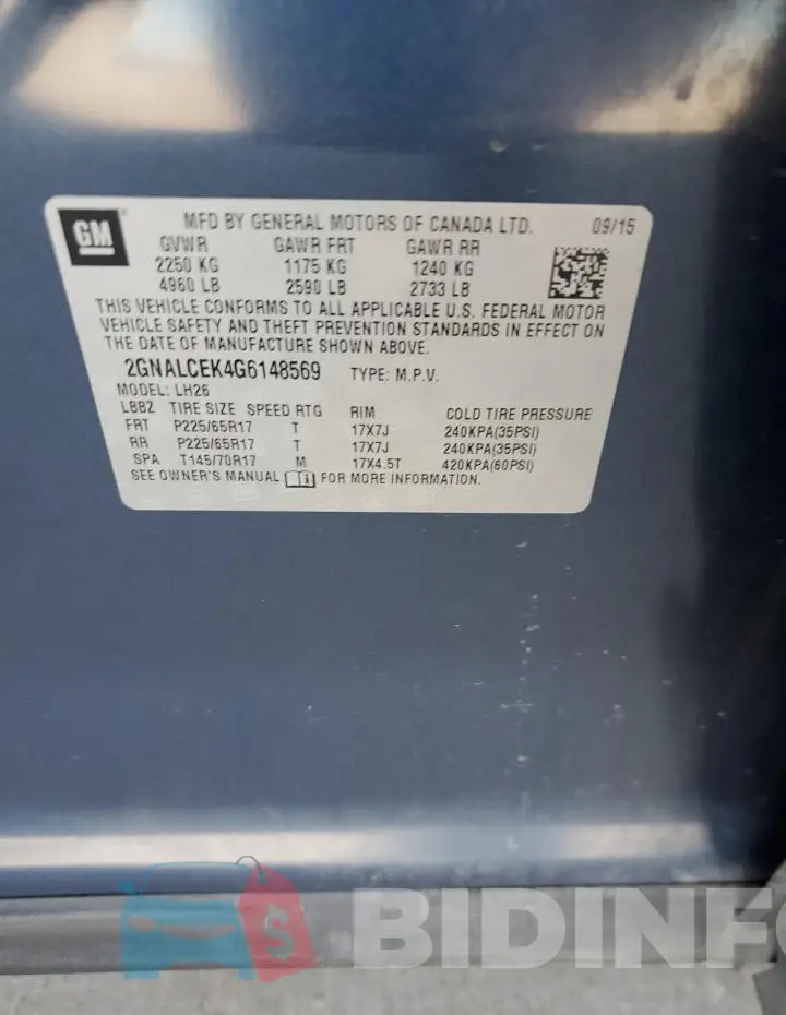 2GNALCEK4G6148569 Photo# 14