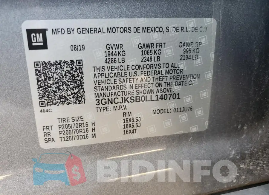 3GNCJKSB0LL140701 Photo# 12