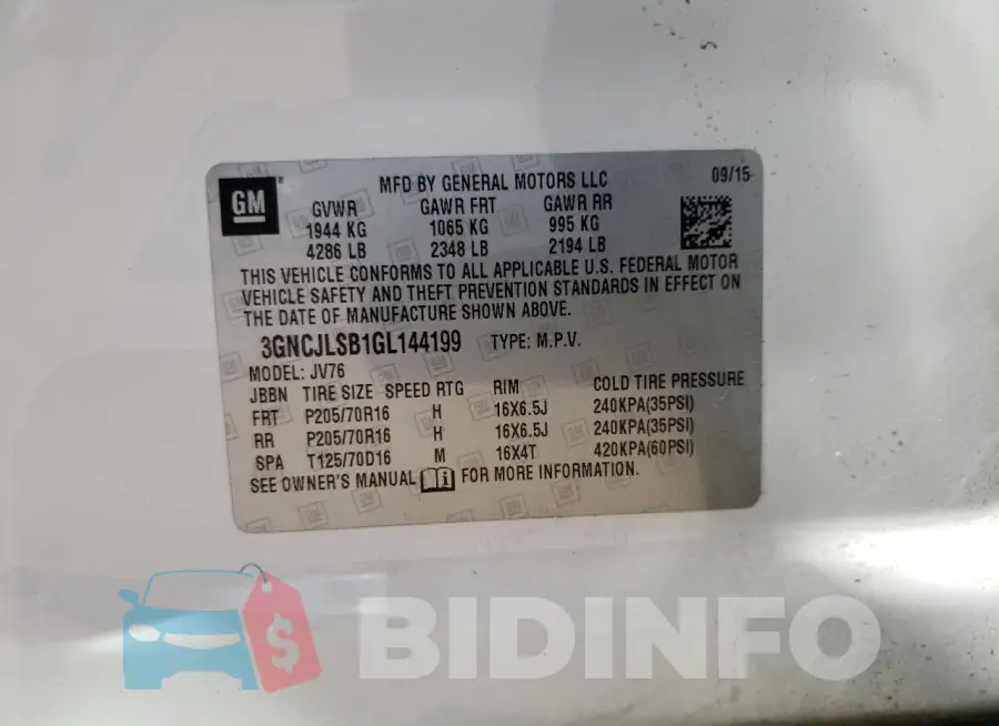 3GNCJLSB1GL144199 Photo# 12