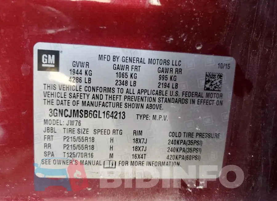 3GNCJMSB6GL164213 Photo# 13