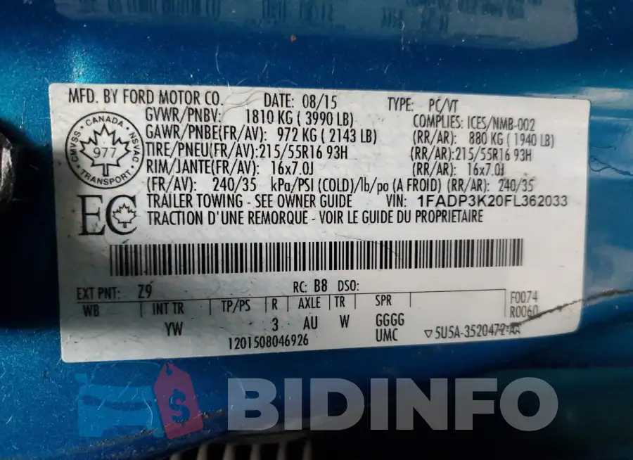 1FADP3K20FL362033 Photo# 12