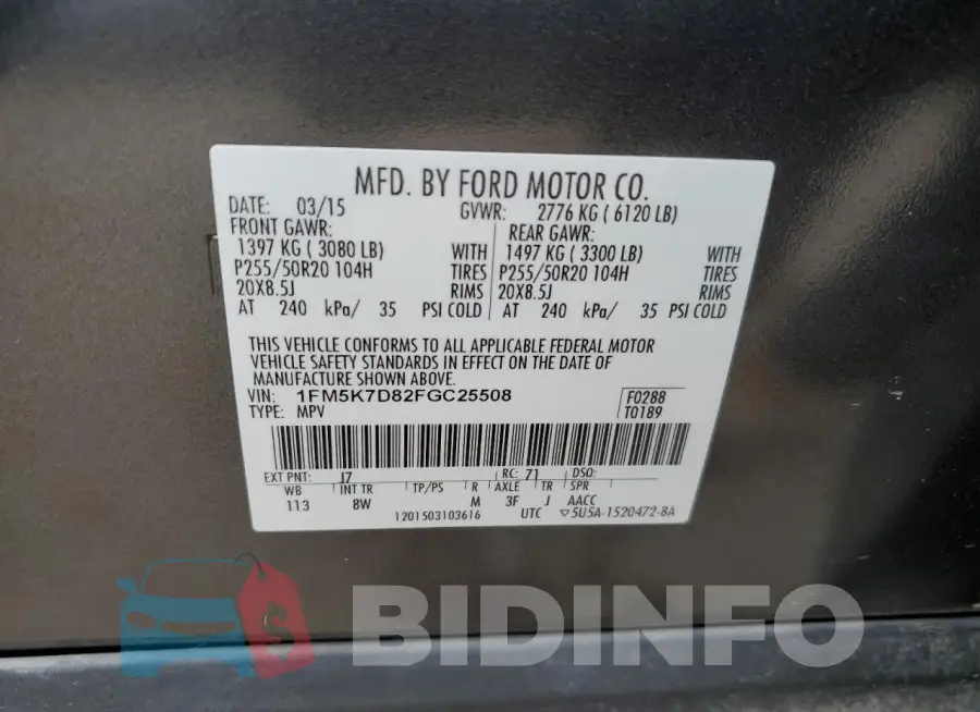 1FM5K7D82FGC25508 Photo# 13