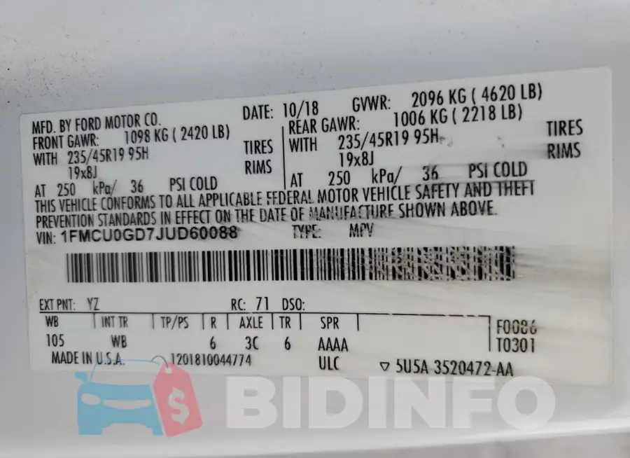 1FMCU0GD7JUD60088 Photo# 13
